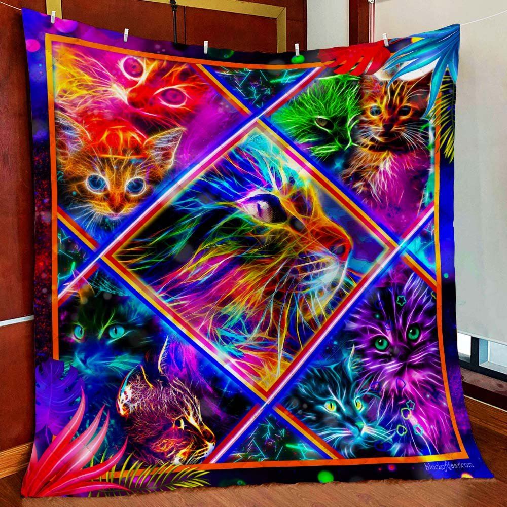 Cat Neon Quilt Blanket