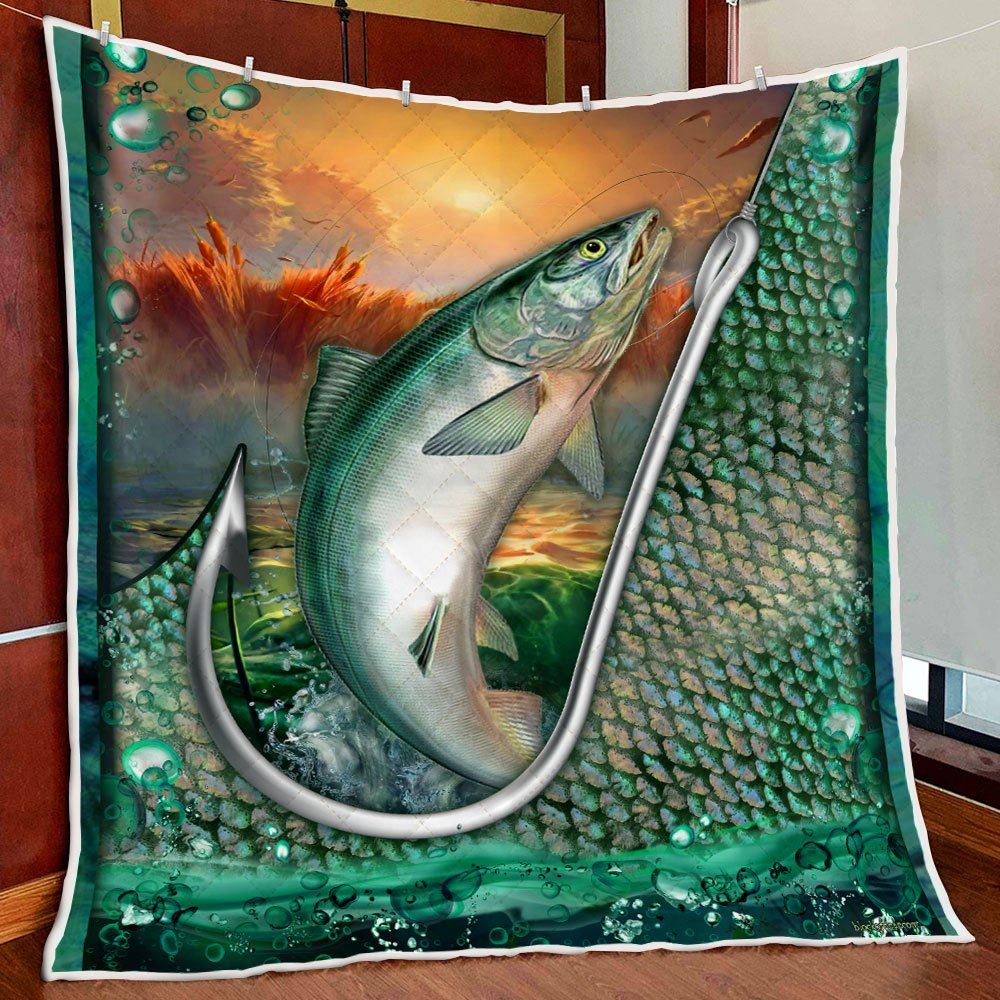 Chinook Salmon Fishing Id Rather Be Fishing Quilt Blanket