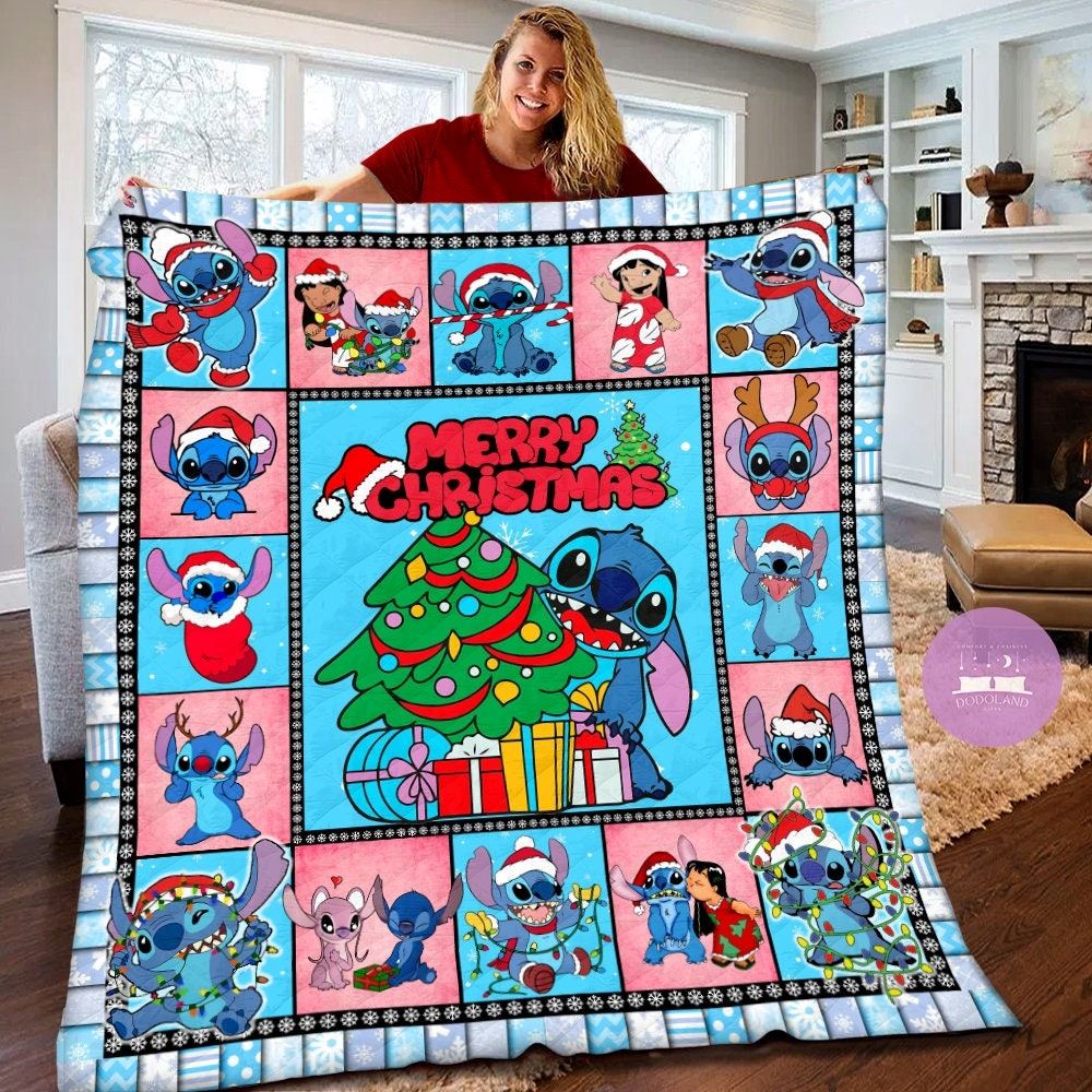 Christmas Disney Stitch Quilt Blanket Stitch Christmas Fleece Blanket Christmas Stitch Theme Party Disney Stitch Christmas Gifts