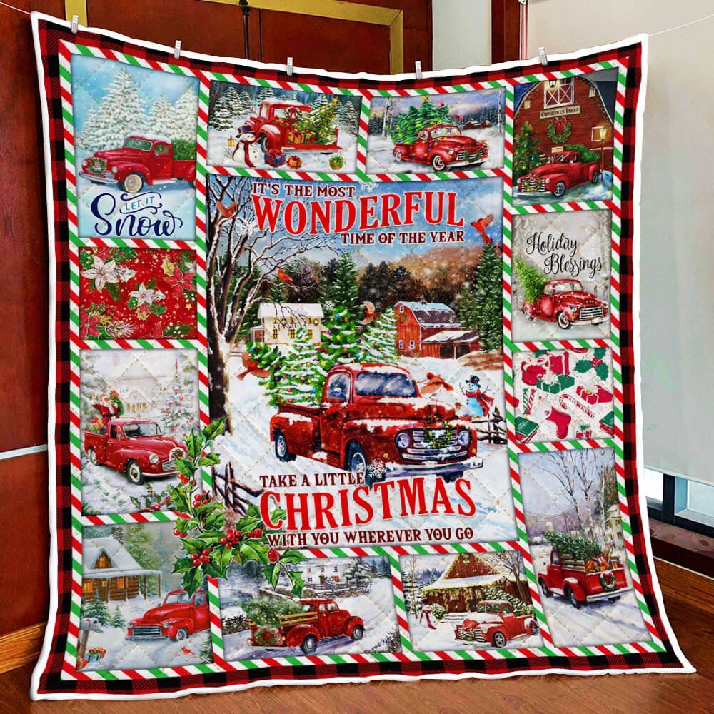 Christmas Red Truck All Hearts Come Home For Christmas Quilt Blanket Thb3435q