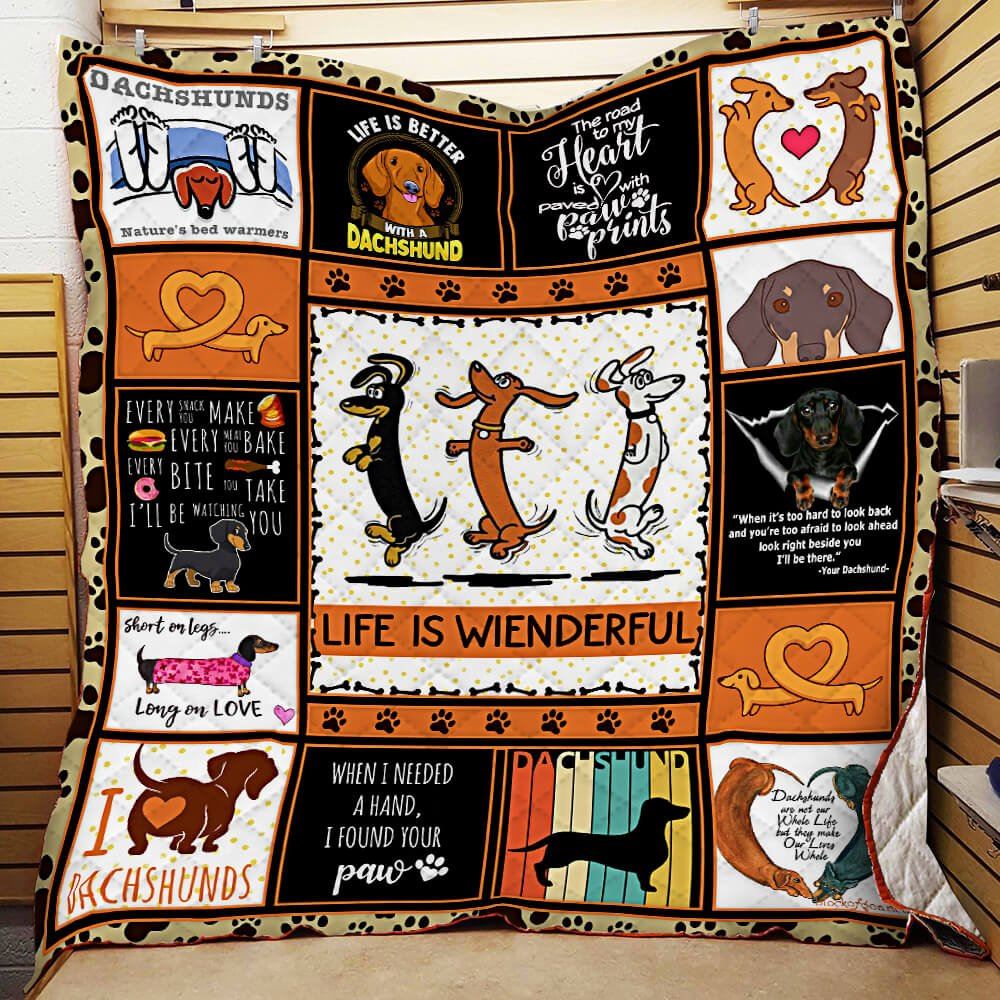 Dachshund Life Is Wienderful Quilt Blanket