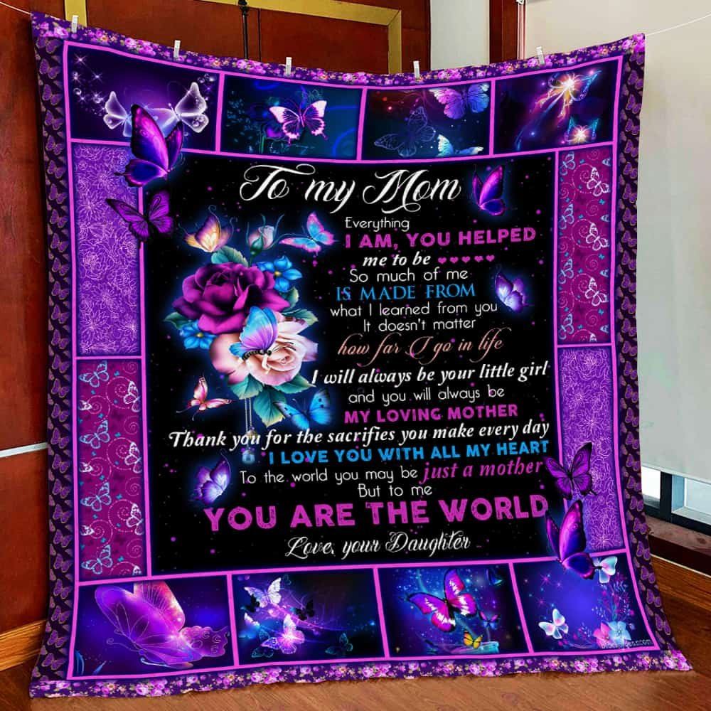 Daughter To Mom Purple Butterfly Roses Quilt Blanket