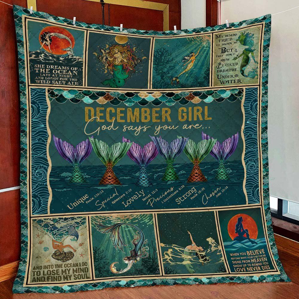 December Girl God Says You Are Mermaid Quilt Blanket