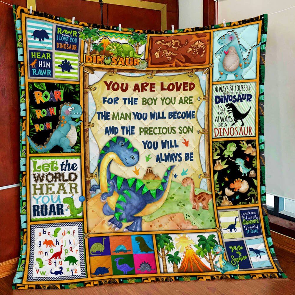 Dinosaur Boy I Love You Quilt Blanket