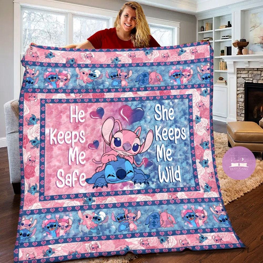 Disney Stitch Angel Quilt Stitch Angel Fleece Blanket Stitch Angel Birthday Gifts Disney Valentine Gifts For Couples