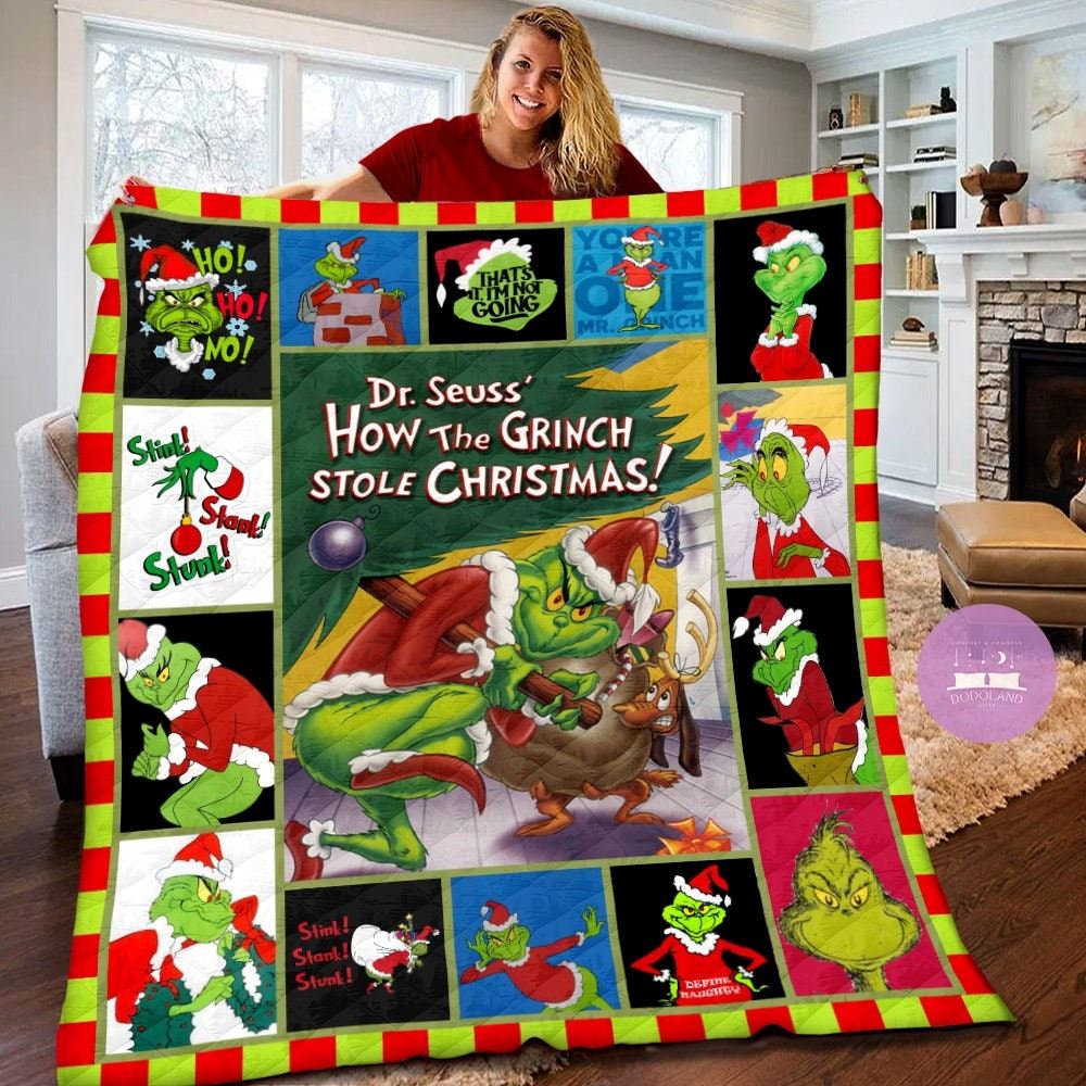 Dr Seuss The Grinch Quilt Grinch Blanket How The Grinch Stole Christmas Christmas Quilt Blanket Christmas Gifts