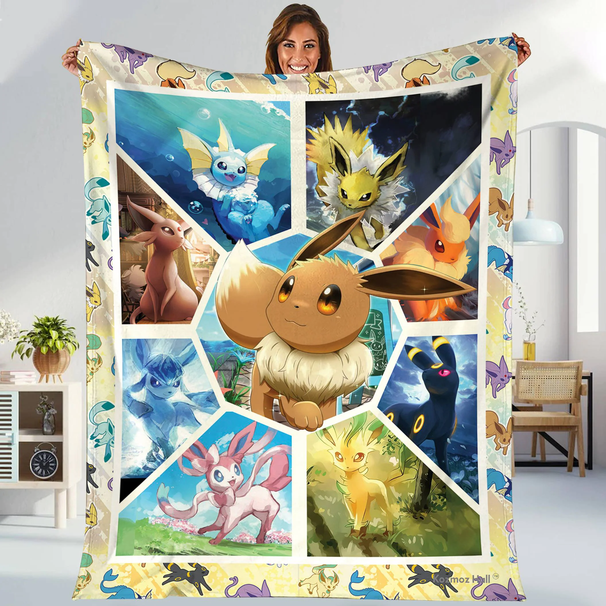 Eevee Fleece Blanket Eevee Evolutions Blanket Eevee Blanket Evolutions Of Eevee Blanket Anime Party Birthday Gifts For Kids