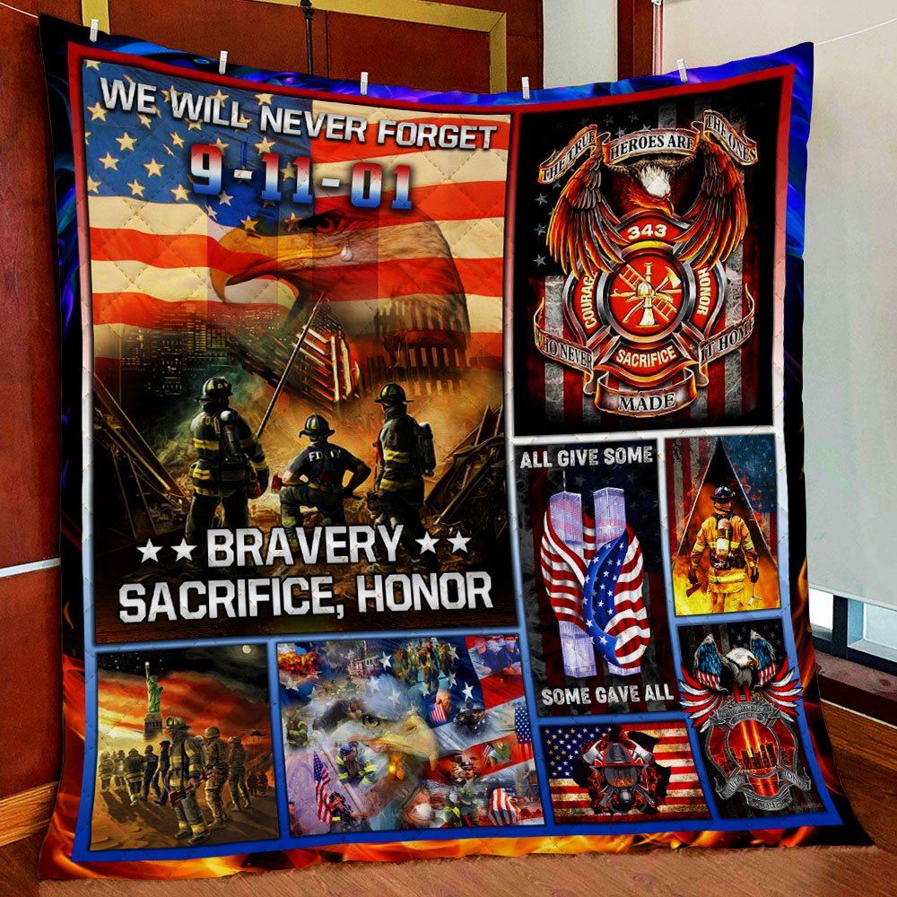 Firefighter 911 Never Forget Quilt Blanket