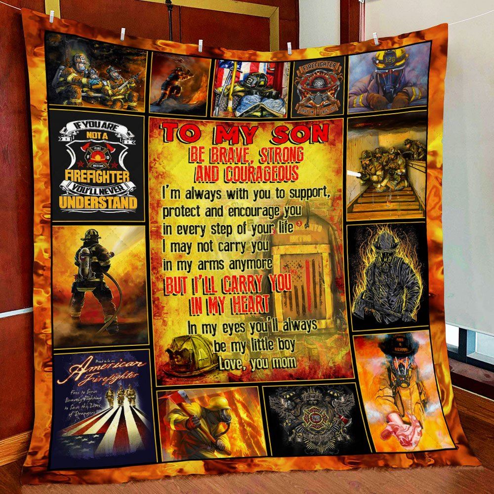 Firefighter Mom To Son Quilt Blanket