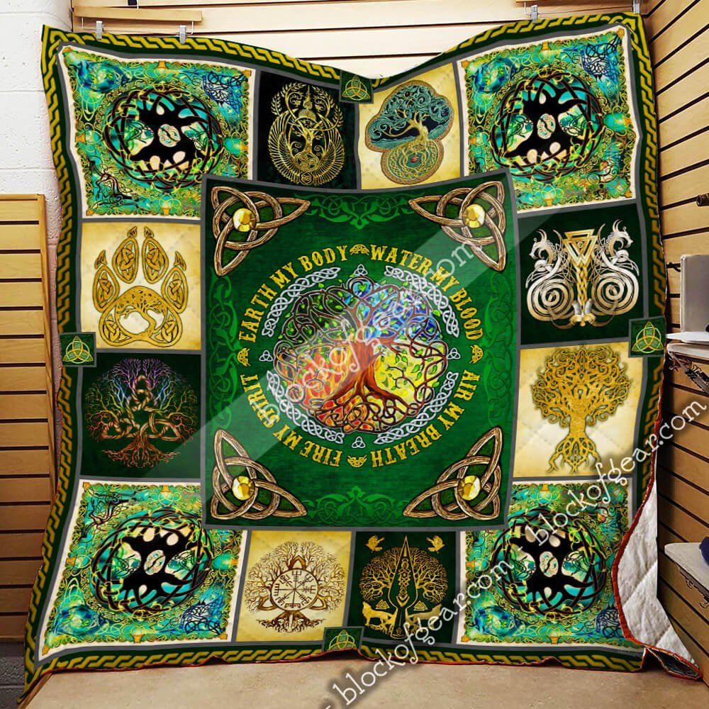 Four Elements Celtic Tree Of Life Viking Quilt Blanket