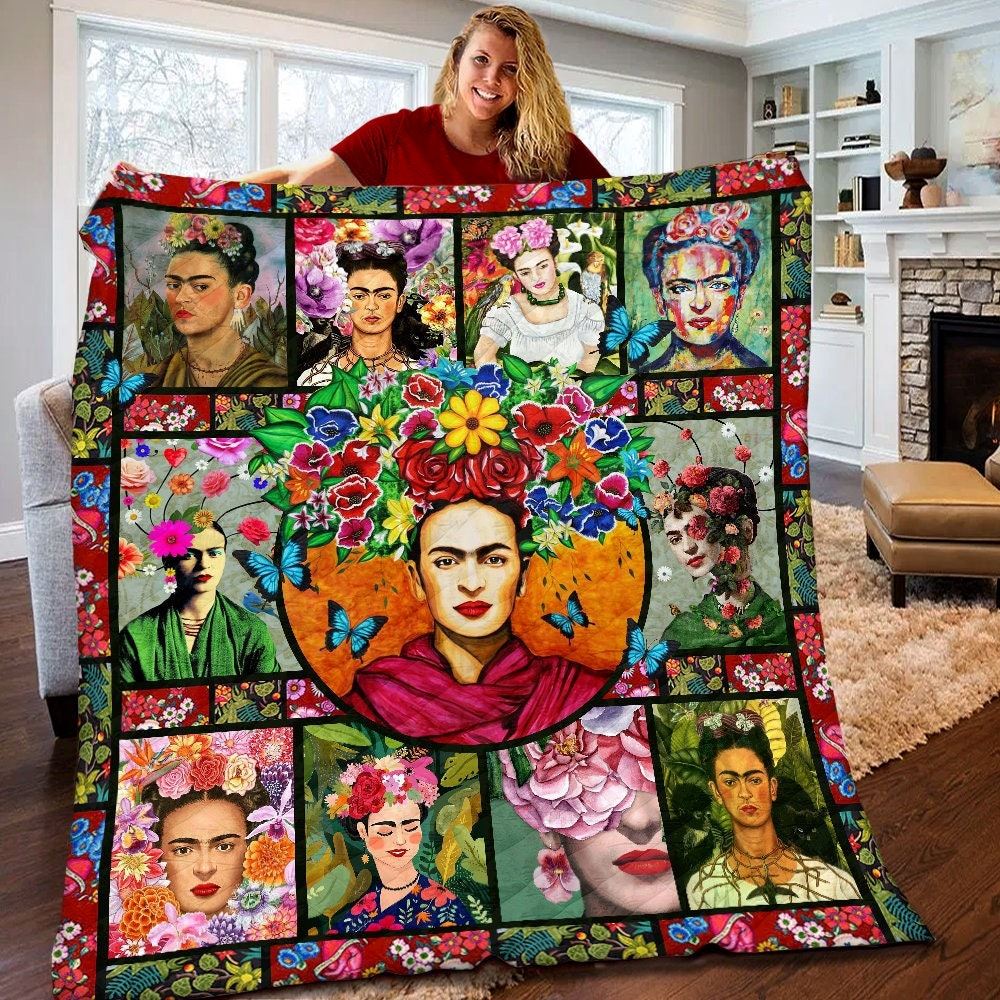 Frida Kahlo Quilt Frida Kahlo Fleece Blanket Frida Kahlo Themed Party Frida Kahlo Gifts For Fans Bohemian Bed Decor Quilted Blanket Gjyqi