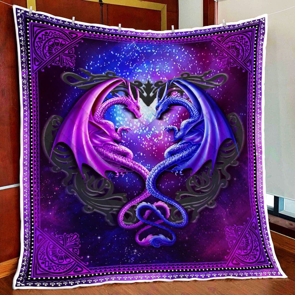 Galaxy Dragon Couple Quilt Blanket