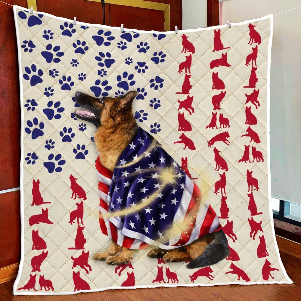 German Shepherd Dog Wrapped In Glory Quilt Blanket