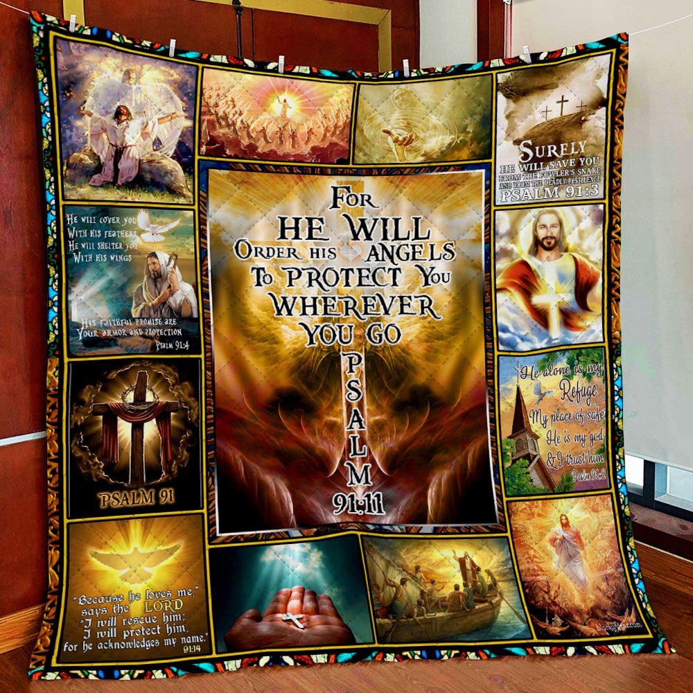 God Lord Jesus Christian Psalm 91 Quilt Blanket