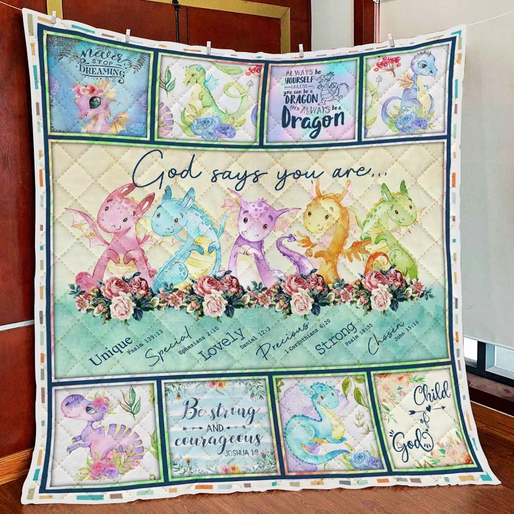 God Says You Are Dragon Quilt Blanket