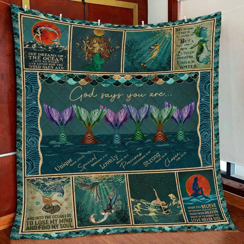 God Says You Are Mermaid Quilt Blanket