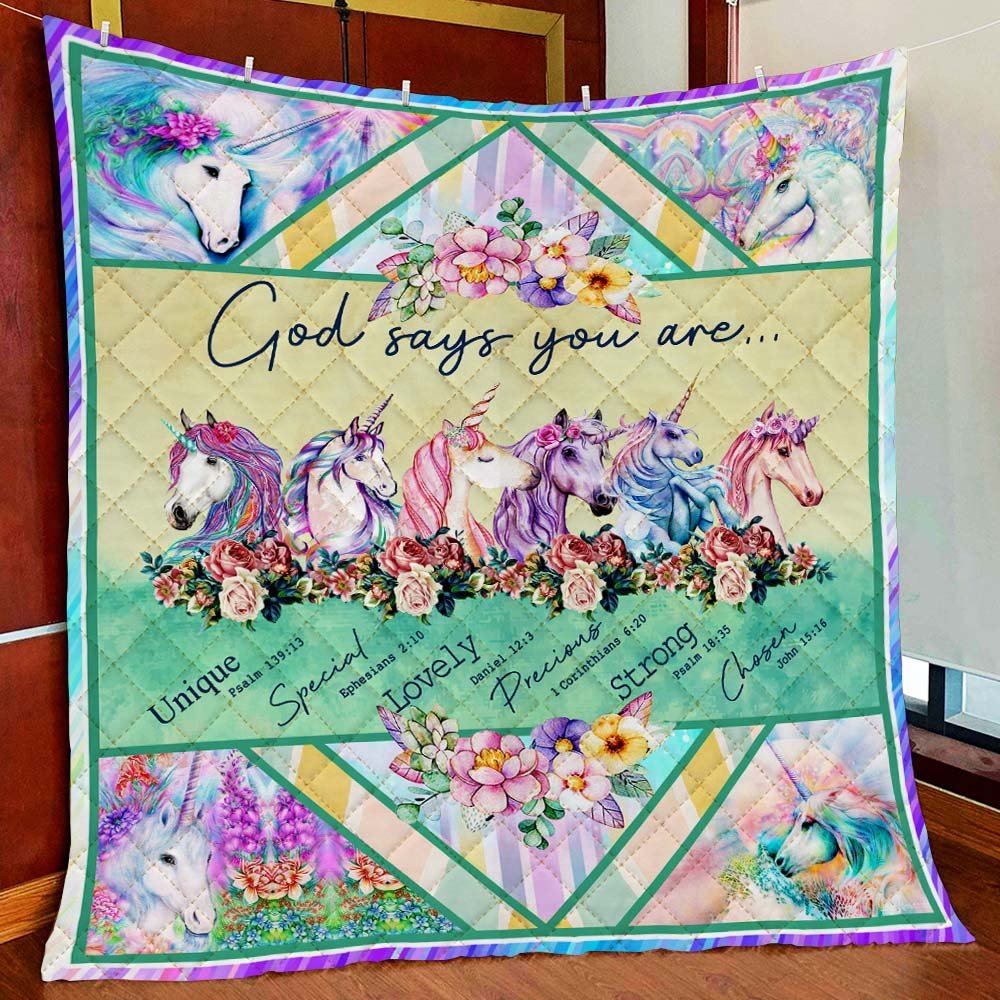 God Says You Are Unicorn Quilt Blanket--e6gcc