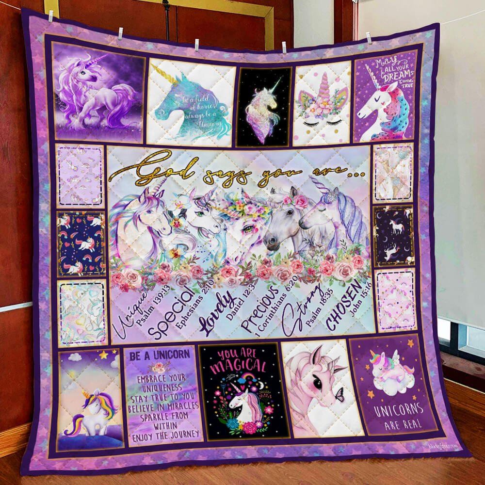 God Says You Are Unicorn Quilt Blanket--tmdsl