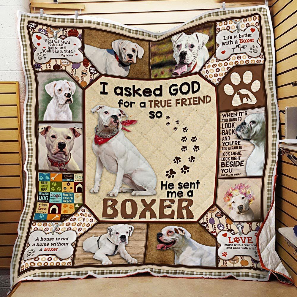 God Sent Me A White Boxer Quilt Blanket