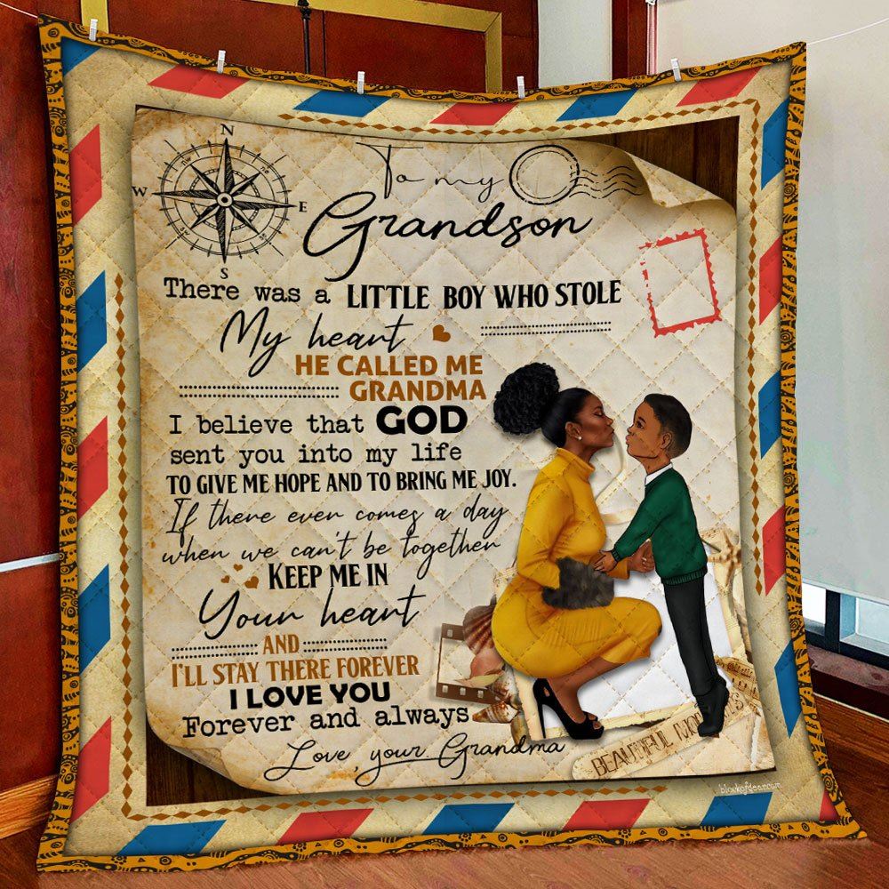 Grandma To Grandson Black Boy Quilt Blanket