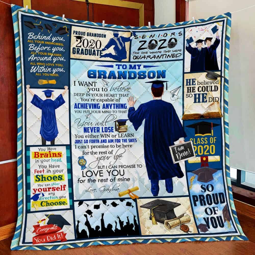 Grandson Proud Grandson 2020 Graduate Senior 2020 Quilt Blanket