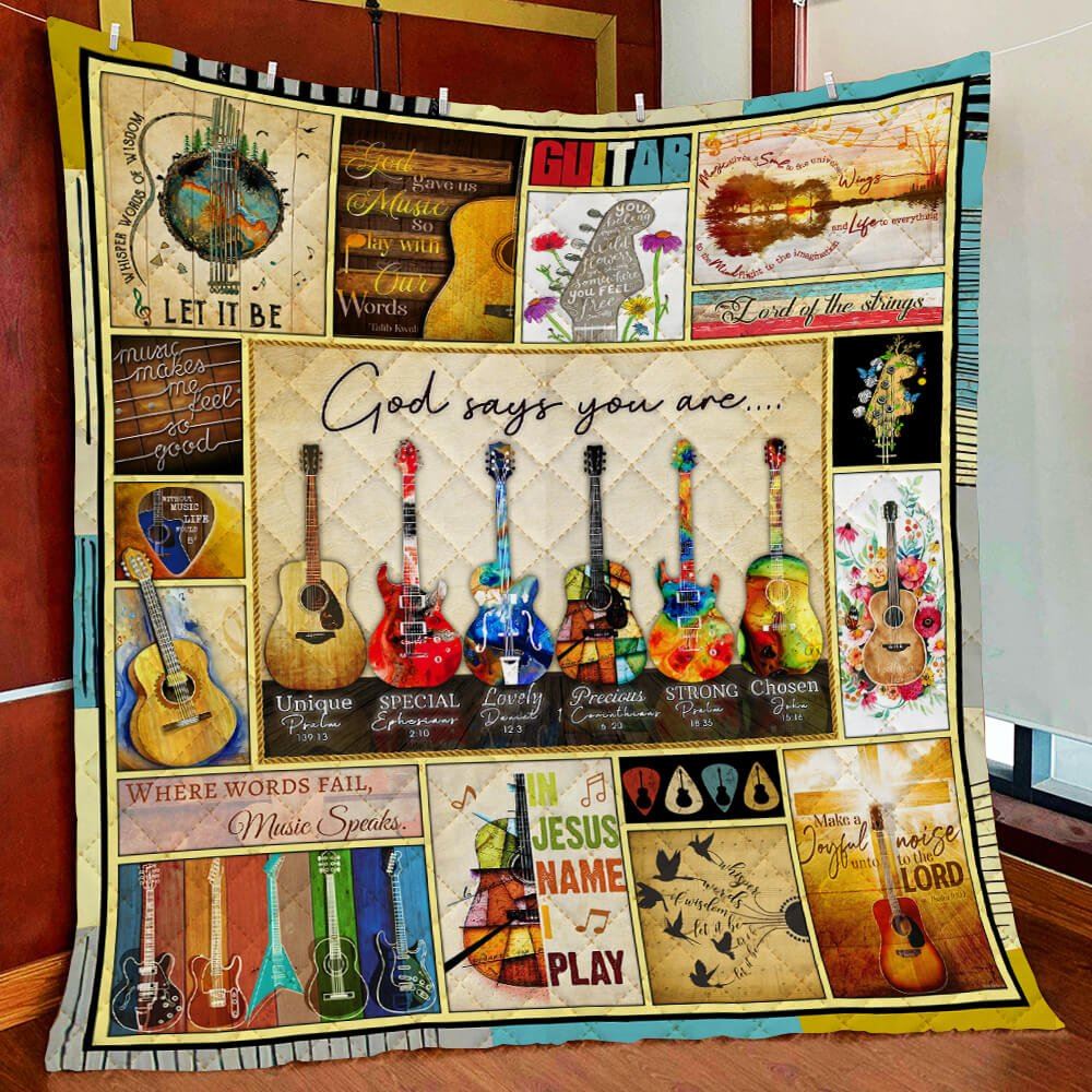 Guitar God Says You Are Quilt Blanket