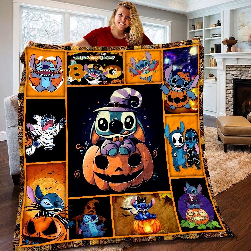 Halloween Disney Stitch Quilt Halloween Disney Stitch Fleece Blanket Halloween Disney Stitch Themed Party Halloween Stitch Gifts