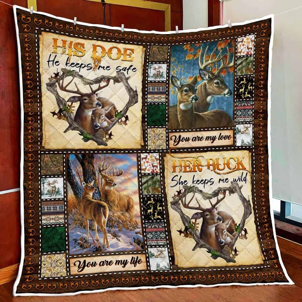 His Doe Her Buck Husband And Wife Deer Couple Quilt Blanket