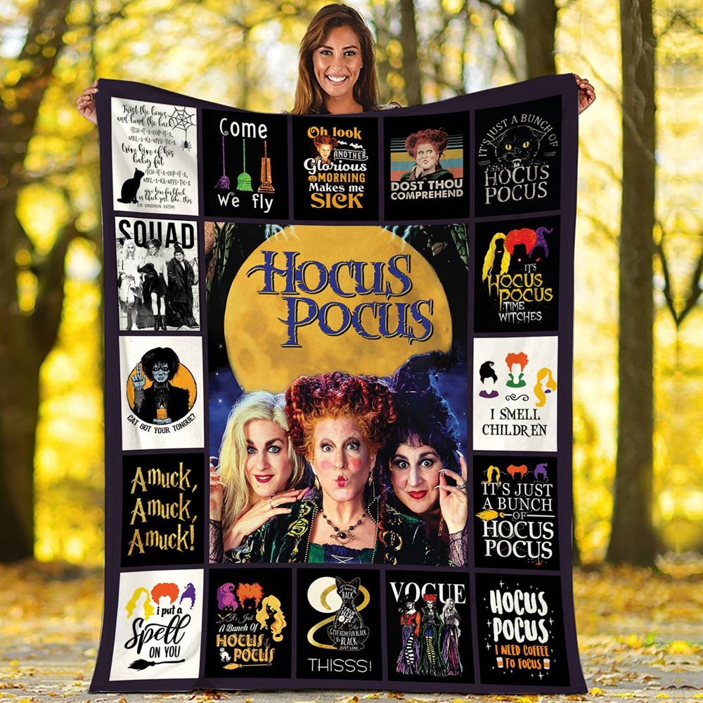 Hocus Pocus Fleece Blanket Sarah Sanderson Mary Sanderson Winifred Sanderson Halloween Throw Blanket For Bed Couch Sofa