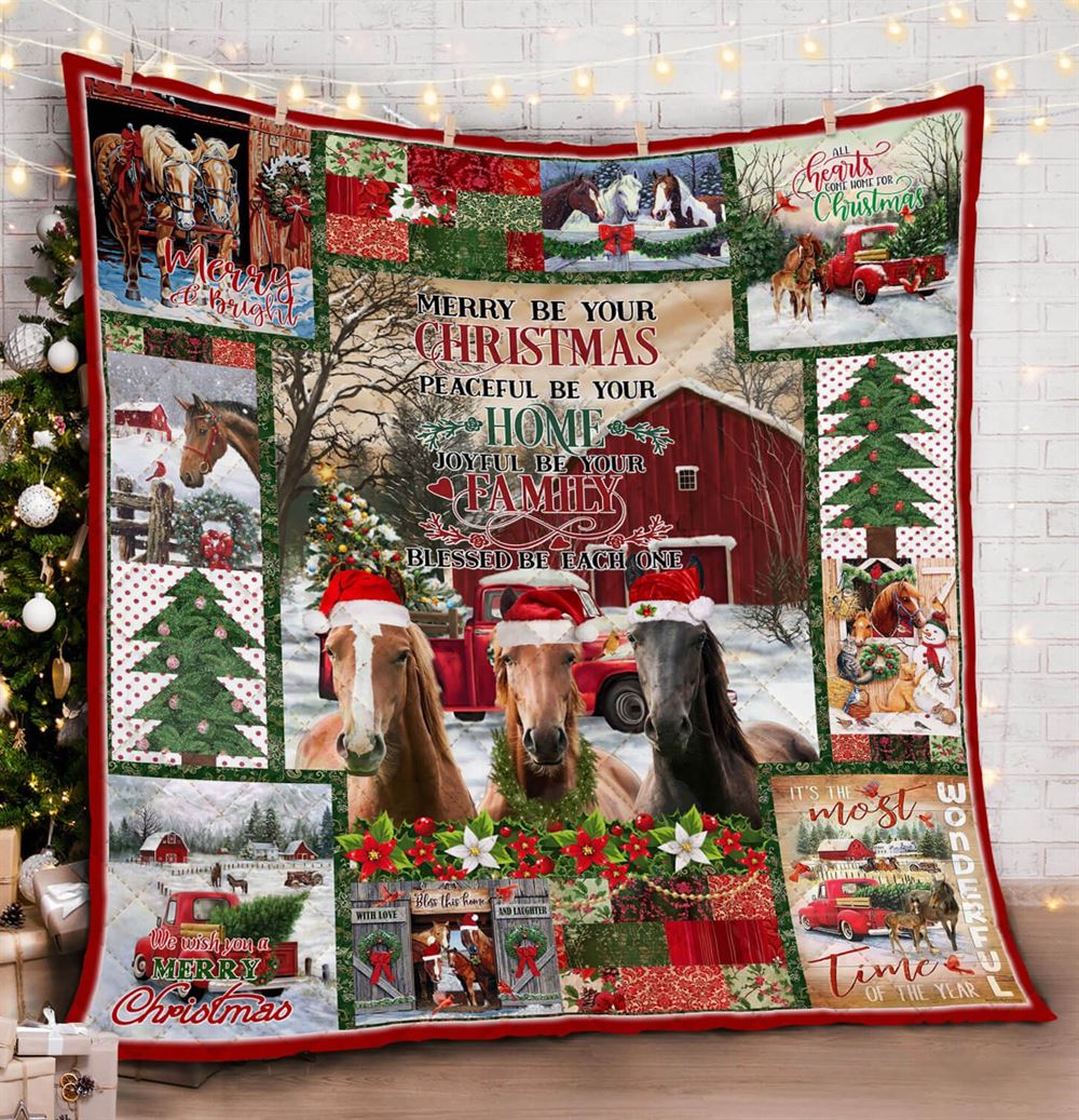 Horse Merry Christmas Quilt Blanket