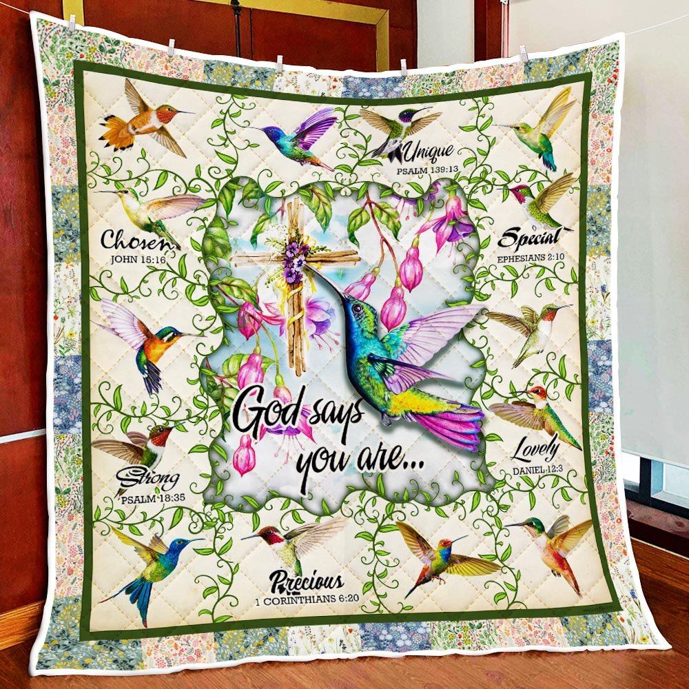 Hummingbird God Says You Are Quilt Blanket