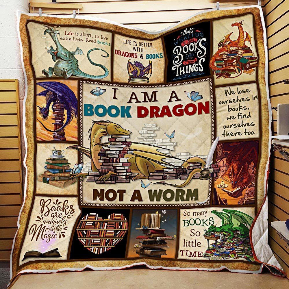 I Am A Book Dragon Quilt Blanket