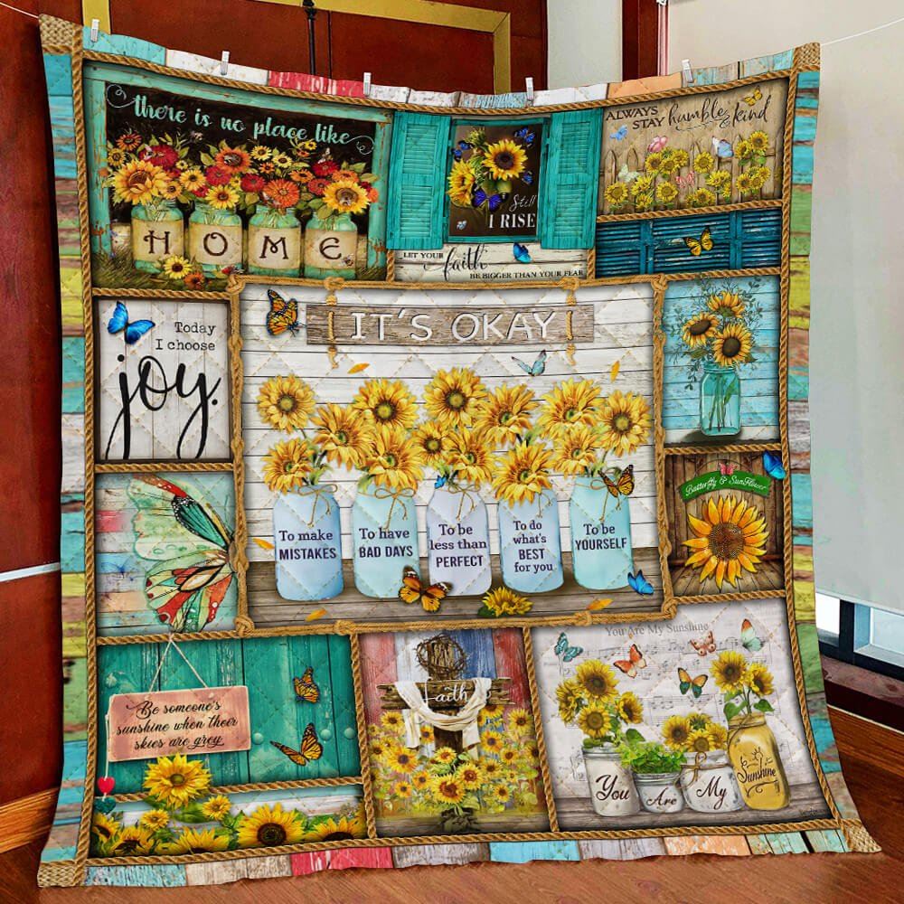 Its Okay To Makes Mistakes Butterfly And Sunflower Quilt Blanket