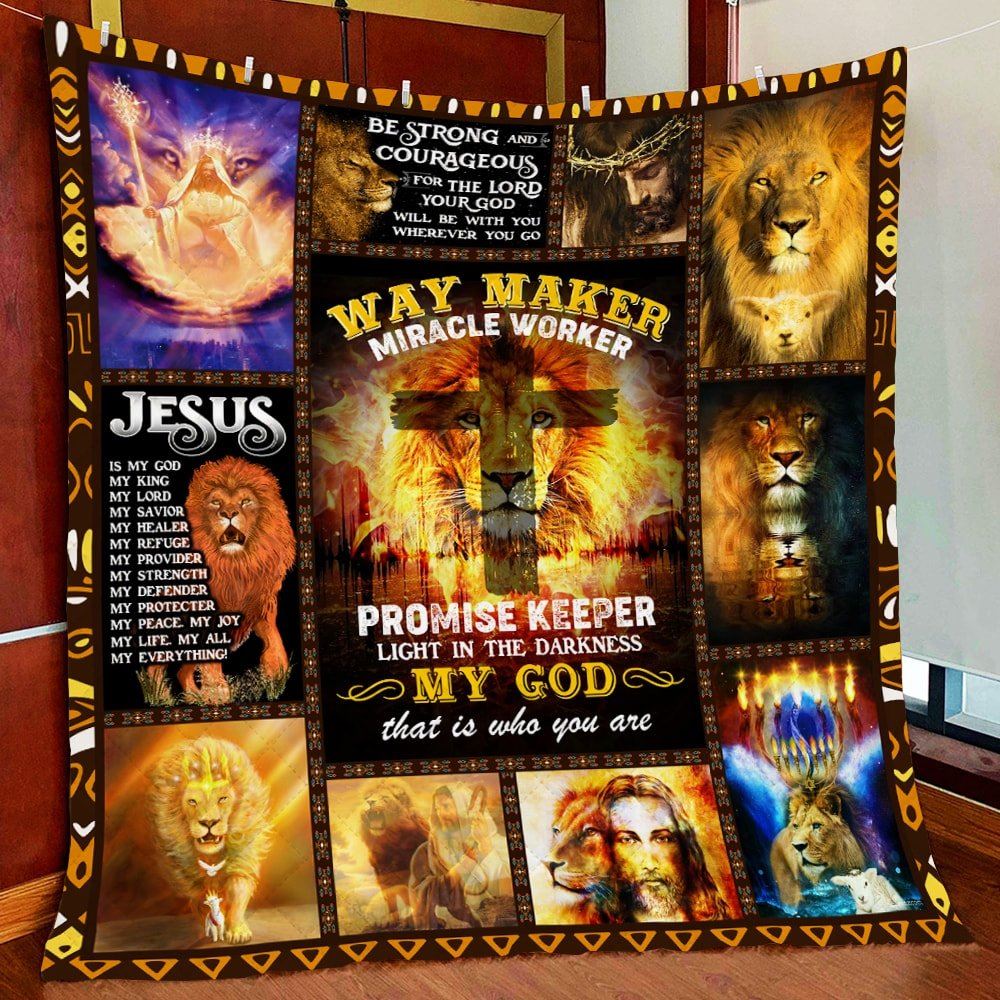 Jesus Way Maker Miracle Worker Lion Quilt Blanket