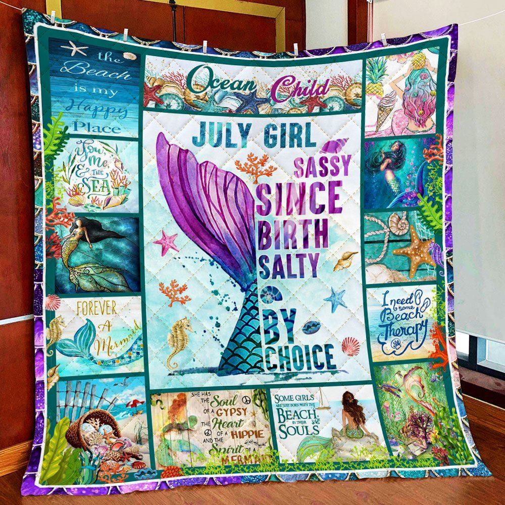 July Girl Mermaid Ocean Child Quilt Blanket