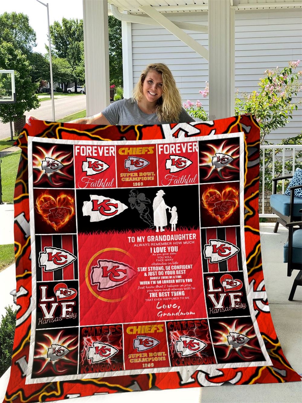 Kansas City Chiefs To My Granddaughter Love Grandmom Quilt