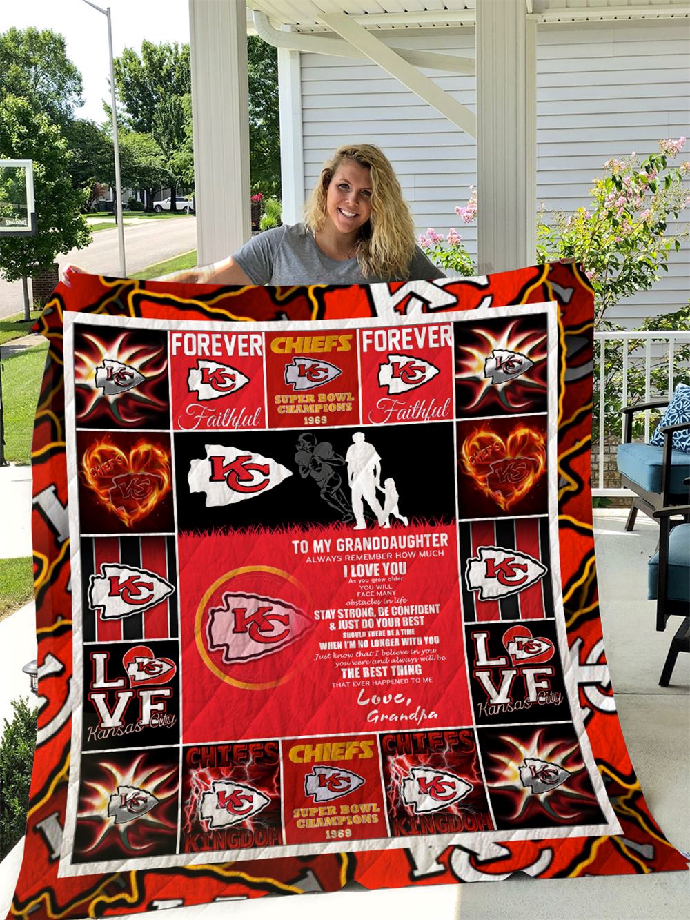 Kansas City Chiefs To My Granddaughter Love Grandpa Quilt