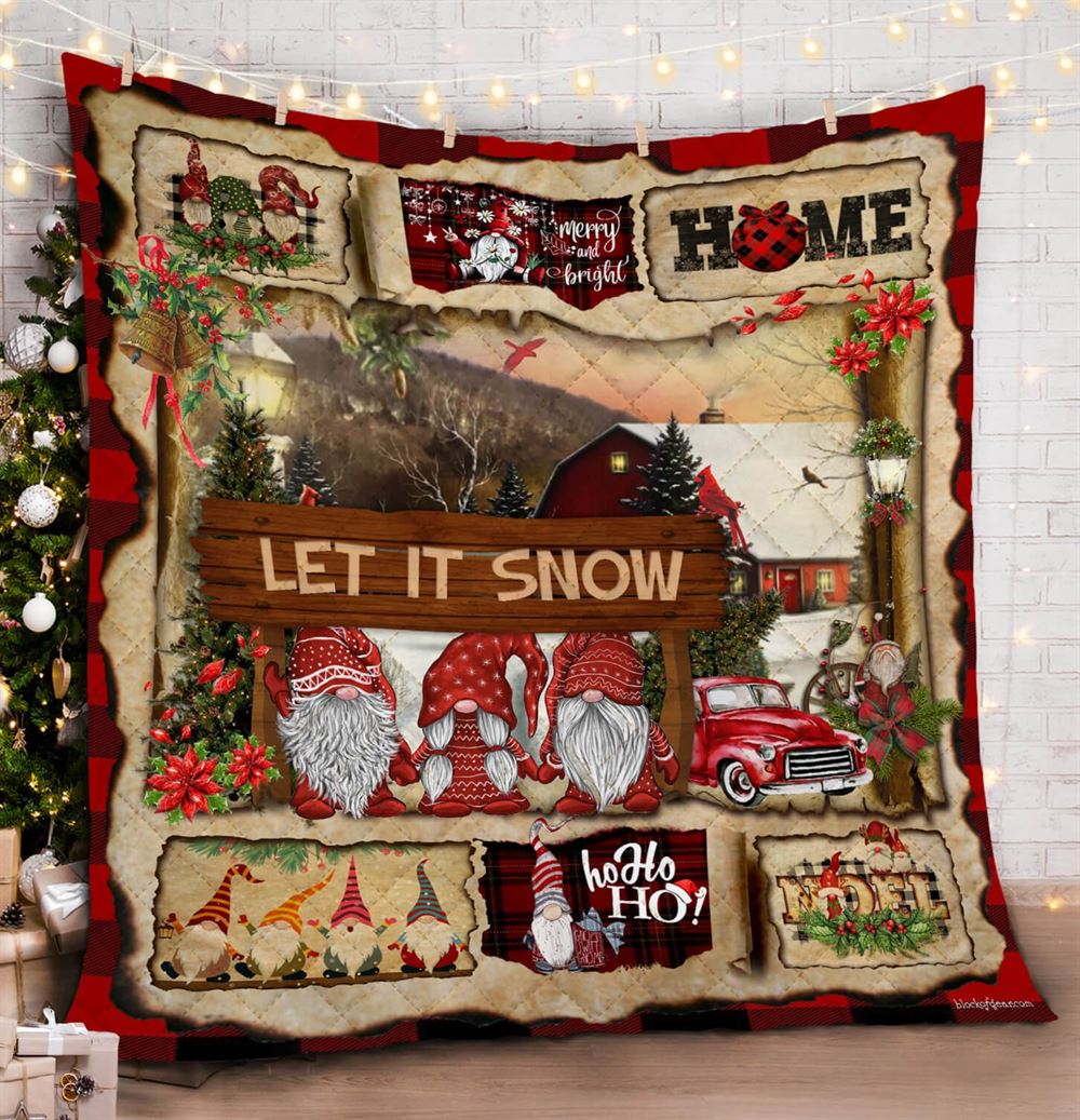 Let It Snow Gnome Christmas Quilt Blanket