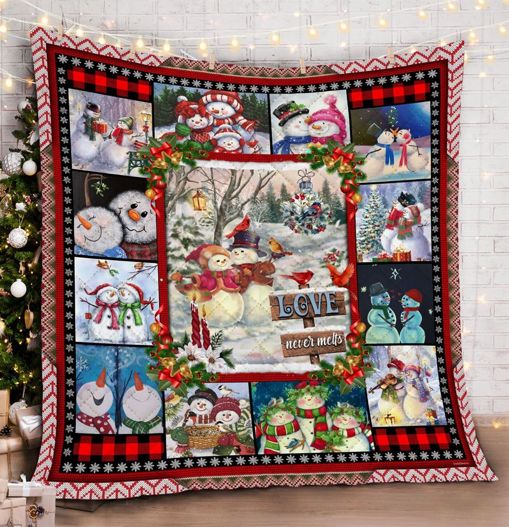 Love Never Melts Snowman Happy Christmas Quilt Blanket