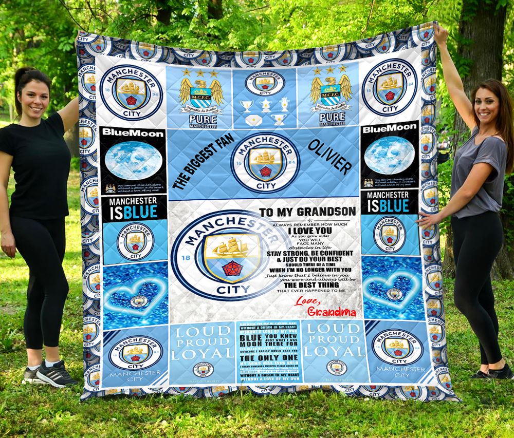 Manchester City To My Grandson Love Grandmom Quilt Blanket