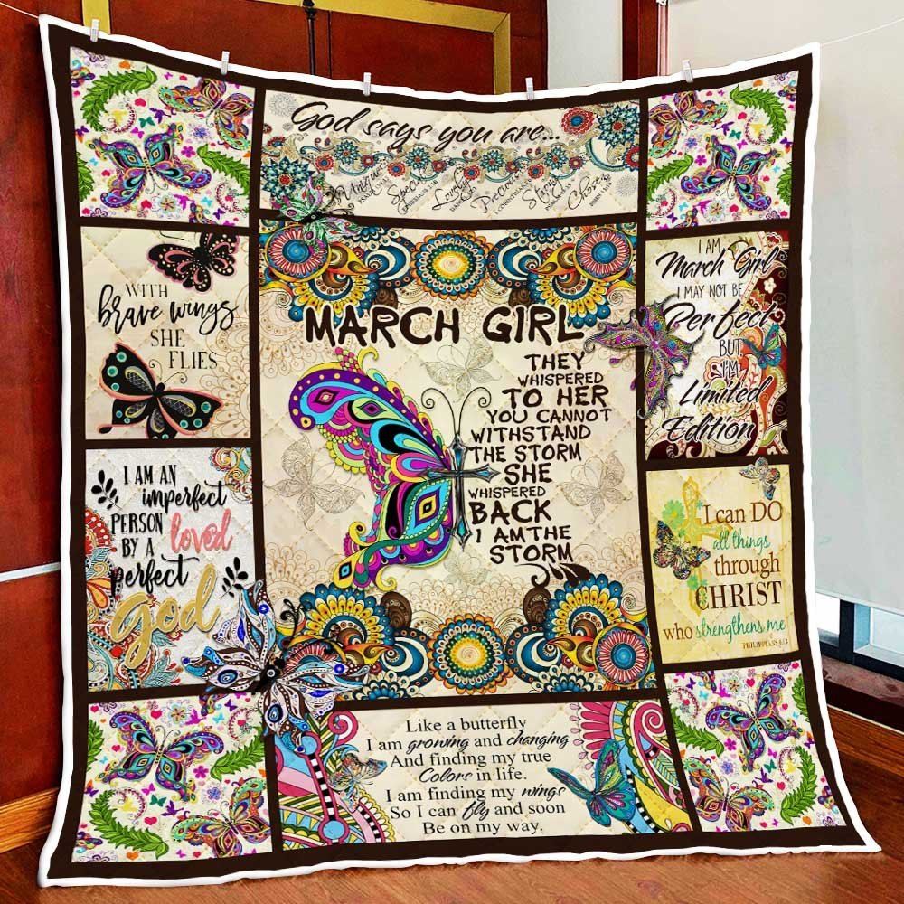 March Girl I Am The Storm Butterfly Quilt Blanket