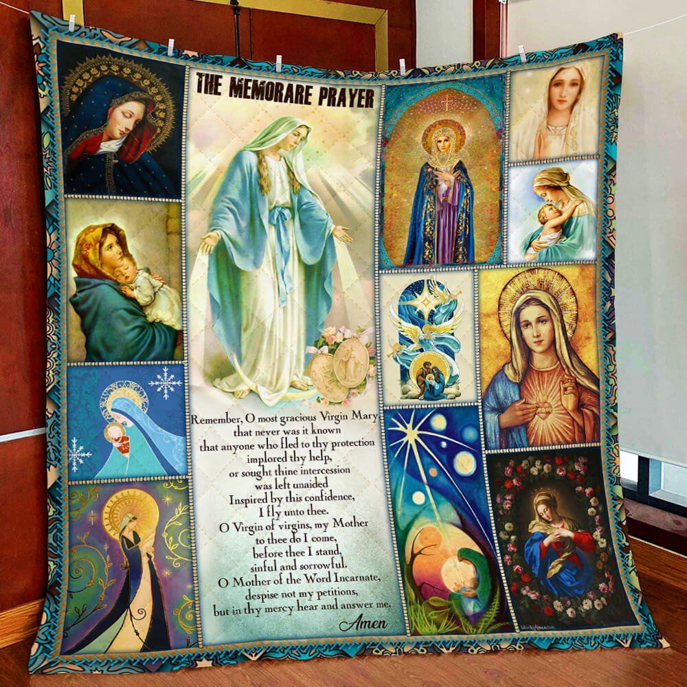 Memorare Prayer Mother Mary Quilt Blanket