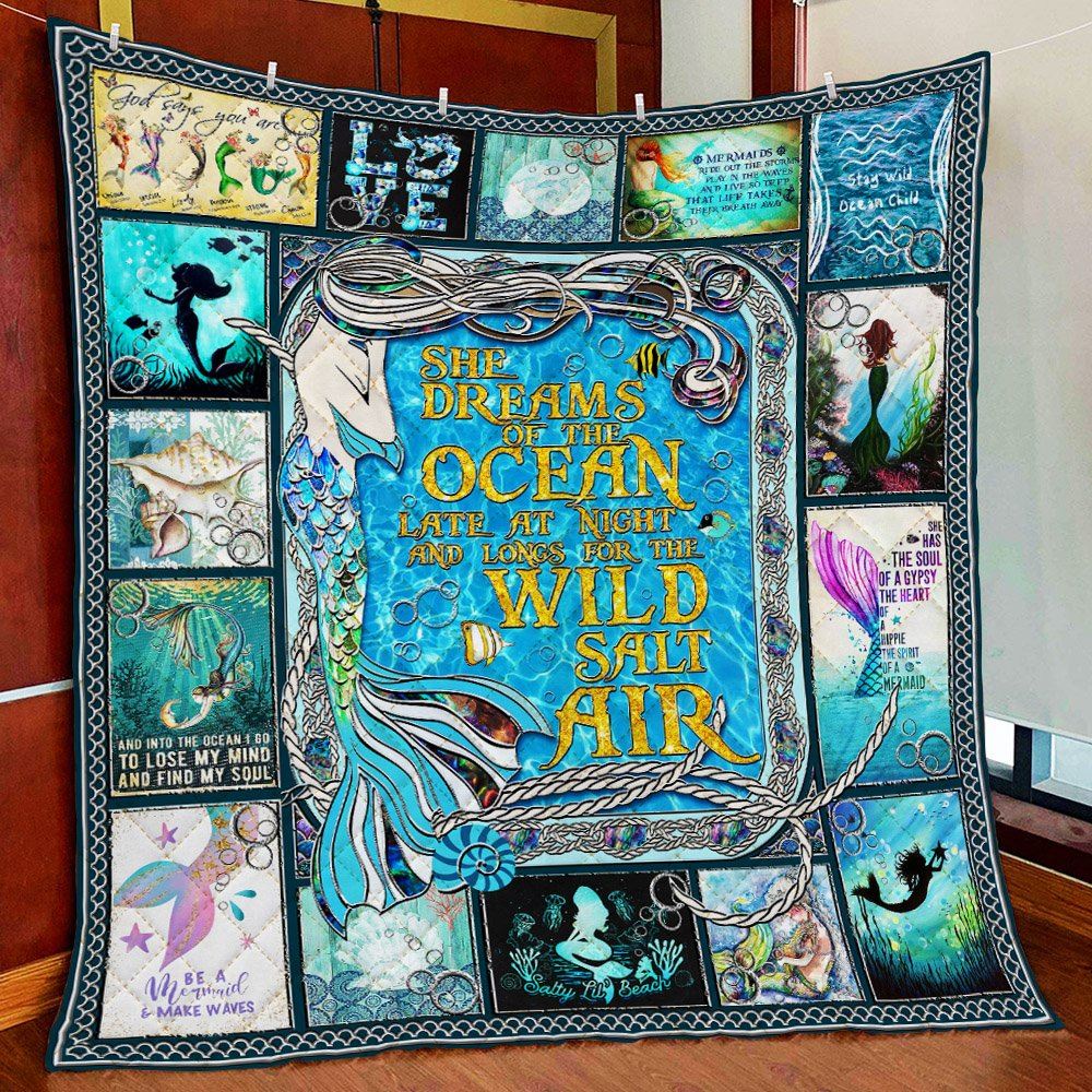 Mermaid Wild Salt Air She Dreams Of The Ocean Quilt Blanket