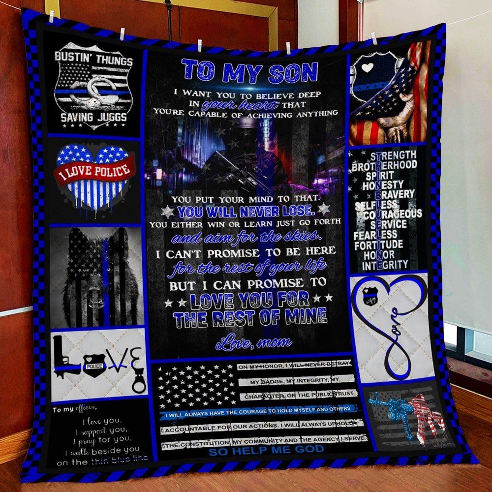 Mom To Son Police Officer Quilt Blanket