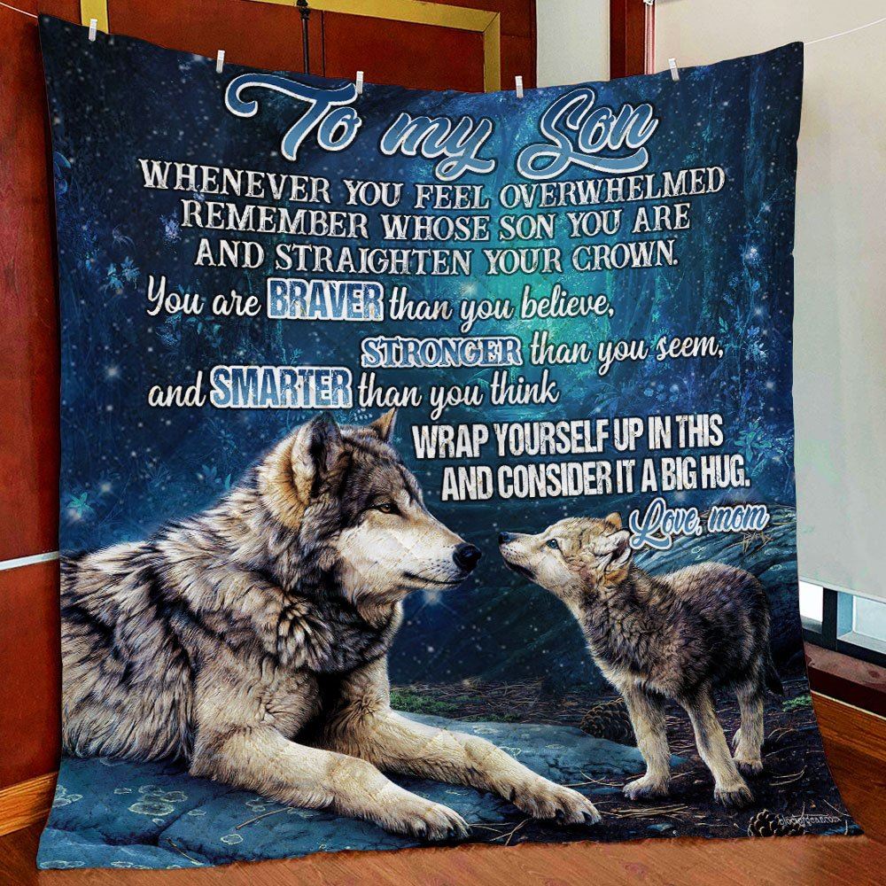 Mom To Son Wolf Quilt Blanket