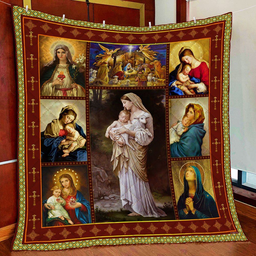 Mother Mary Our Lady Of The Rosary Quilt Blanket