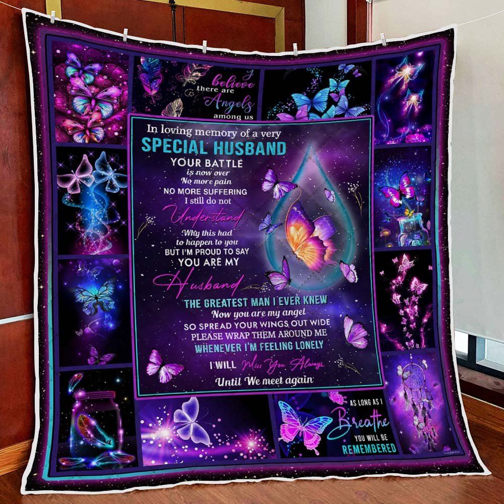 My Angel Husband Galaxy Butterflies Quilt Blanket