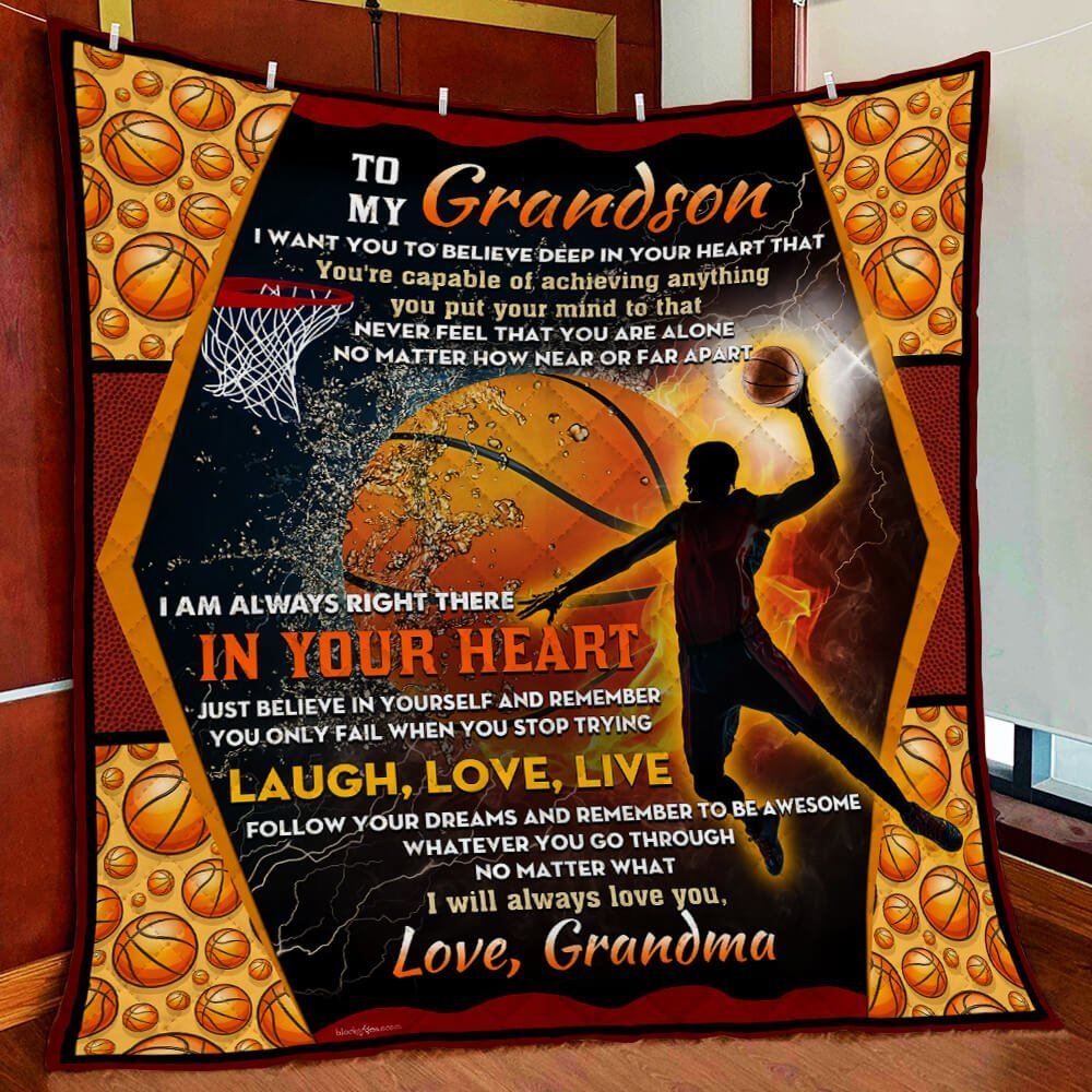 My Basketball Grandson Love Grandma Quilt Blanket