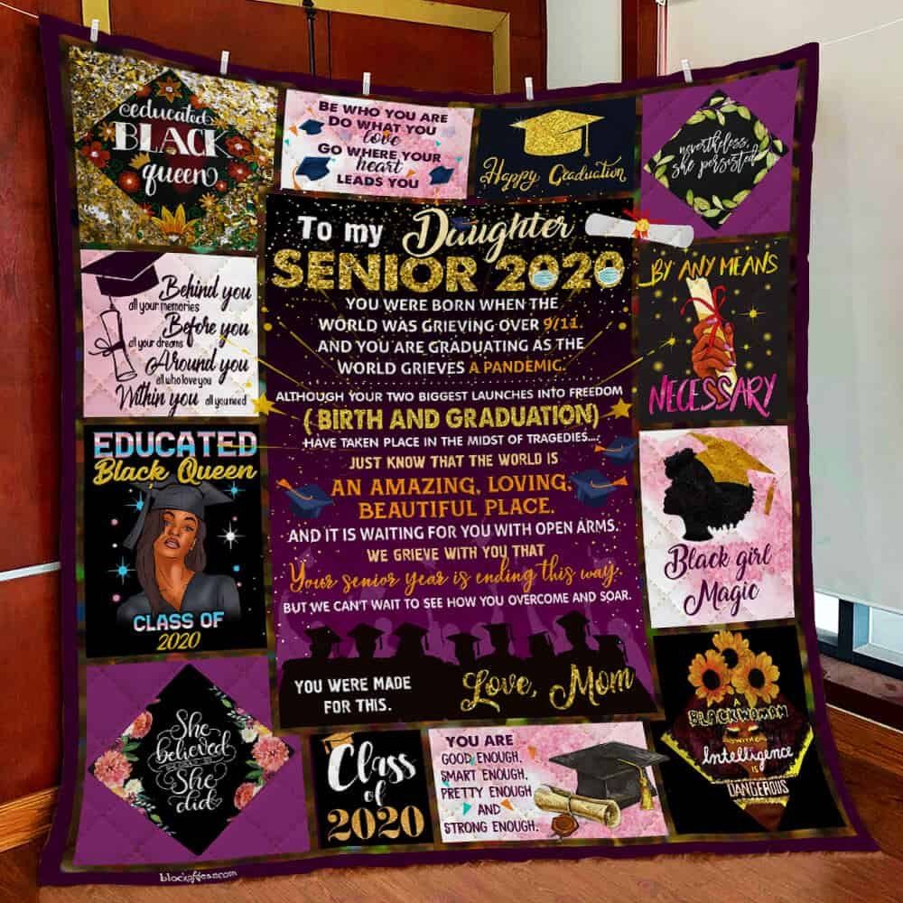 My Daughter Senior 2020 Black Woman Mom Quilt Blanket--51joq