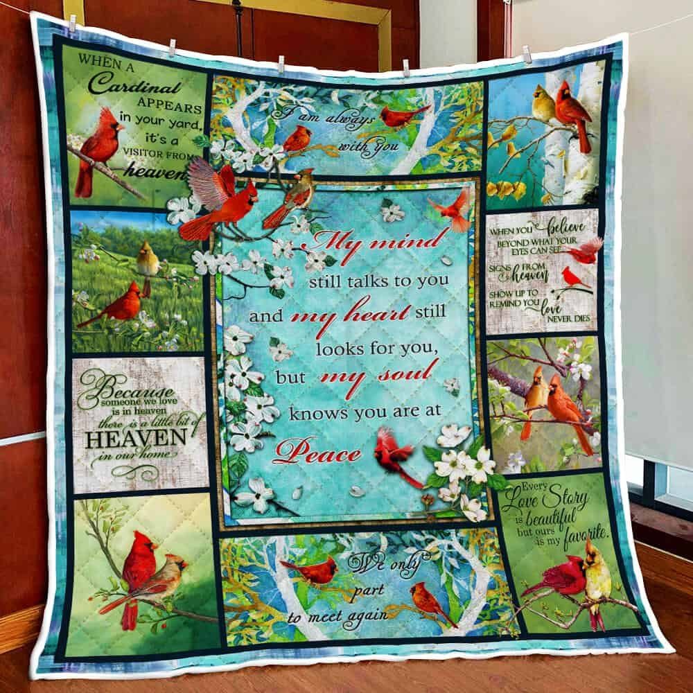 My Mind Still Talks To You Christmas Cardinal Quilt Blanket